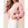 Women's Cherry Embroidered Knit Cardigan, Loose Cropped Open-Front Sweater for Casual & Winter Layering - 4 of 4