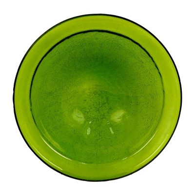 Fern Green Crackle Glass Hanging Birdbath with Wrought Iron Stand