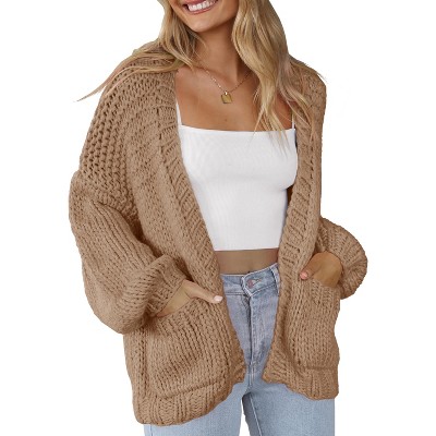 Clearlove Women's Cardigan Soft Pocketed Long Sleeves Casual Knitted Open Front Cardigans Lightweight Sweaters