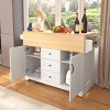 Coolbibila-55''Large Kitchen Island With 2 Drop Leaf, Rolling Kitchen Cart On 5 Wheels, Folding Storage Dining Table With Spice&Towel Rack - 2 of 4