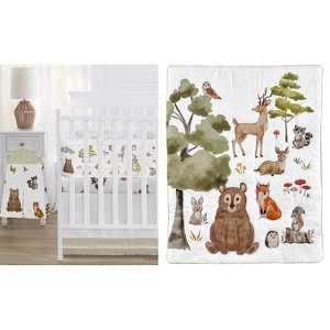 Sweet Jojo Designs Gender Neutral Crib Bedding + BreathableBaby Breathable Mesh Liner Watercolor Woodland Forest Animals 6pc - 1 of 4