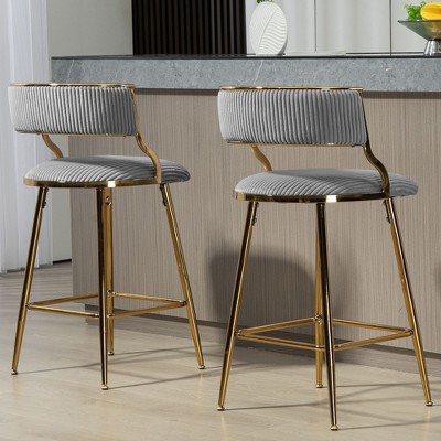 NicBex Set of 2 Bar Stools for Kitchen Island,Modern Counter Height Bar Stools with Golden Footrest,Bar Chairs for Dining Rooms,Kitchens,Beige/Gray