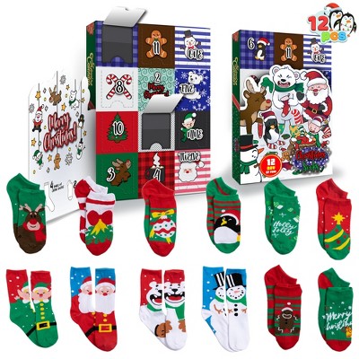 Joyfy 2025 Christmas Advent Calendar: 12-Pair Warm Cotton Socks for Adult Women – 4 Knee-High & 8 Low-Cut Styles, Countdown Calendar for Xmas