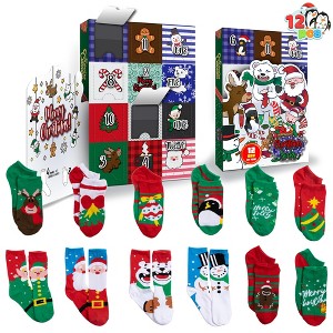 Joyfy 2025 Christmas Advent Calendar: 12-Pair Warm Cotton Socks for Adult Women – 4 Knee-High & 8 Low-Cut Styles, Countdown Calendar for Xmas - 1 of 4