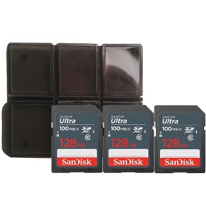 Sandisk Ultra 128 GB SDXC UHS-I Memory Card 100 MBs with Memory Card Holder - 3 Units - 1 of 4