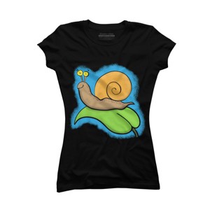 Junior's Design By Humans Cute, happy snail on a leaf cartoon illustration By thefrogfactory T-Shirt - 1 of 3