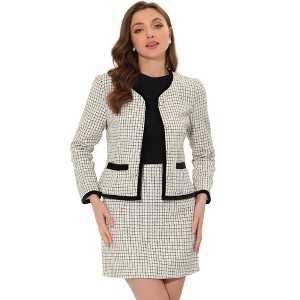 INSPIRE CHIC Women's Outfits Plaid Tweed Short Blazer and Skirt Suit Set 2 Pieces - 1 of 4