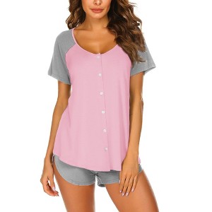 Ekouaer Women's Pajama Short Sleeve Sleepwear Soft Pj Set Cotton Top and Shorts Pajamas Set - 1 of 4