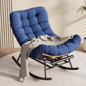 TackView Rocking Chair with Footrest, Oversized Patio Papasan Chairs with Cushion - 1 of 4