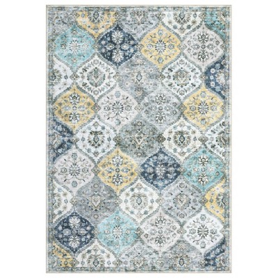 Washable Vintage Oriental Rug Non Slip Low Pile Rug Soft Throw Floor Cover Retro Foldable Indoor Carpet for Living Room Bedroom Playroom Nursery