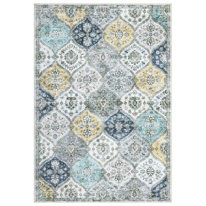 Washable Vintage Oriental Rug Non Slip Low Pile Rug Soft Throw Floor Cover Retro Foldable Indoor Carpet for Living Room Bedroom Playroom Nursery - 1 of 4