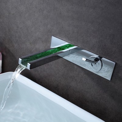 Chrome Wall Mount LED Waterfall Bathroom Sink Faucet