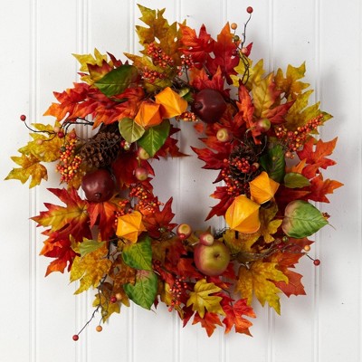 24'' Autumn Maple Leaf and Pine Cone Artificial Fall Wreath