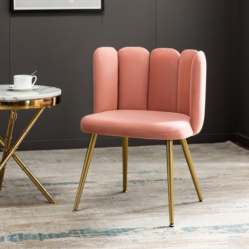 Barbara Velvet Vanity Stool for Makeup Room Moden Accent Side Chairs for Living Room with Golden Metal Legs Artful Living Design Pink