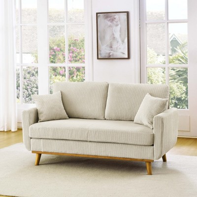 Lycvki Mid-Century 2-Seater Corduroy Upholstered Sofa with Solid Wood Legs