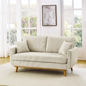 Lycvki Mid-Century 2-Seater Corduroy Upholstered Sofa with Solid Wood Legs - 1 of 4