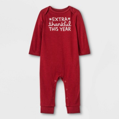 Image of Baby Boys' Adaptive 'Extra Thankful This Year' Romper - Cat & Jack™ Maroon Newborn