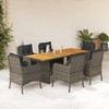 vidaXL 7 Piece Patio Dining Set with Cushions - Outdoor Poly Rattan & Acacia Wood Table with 6 Seats - Gray & Brown - 2 of 4