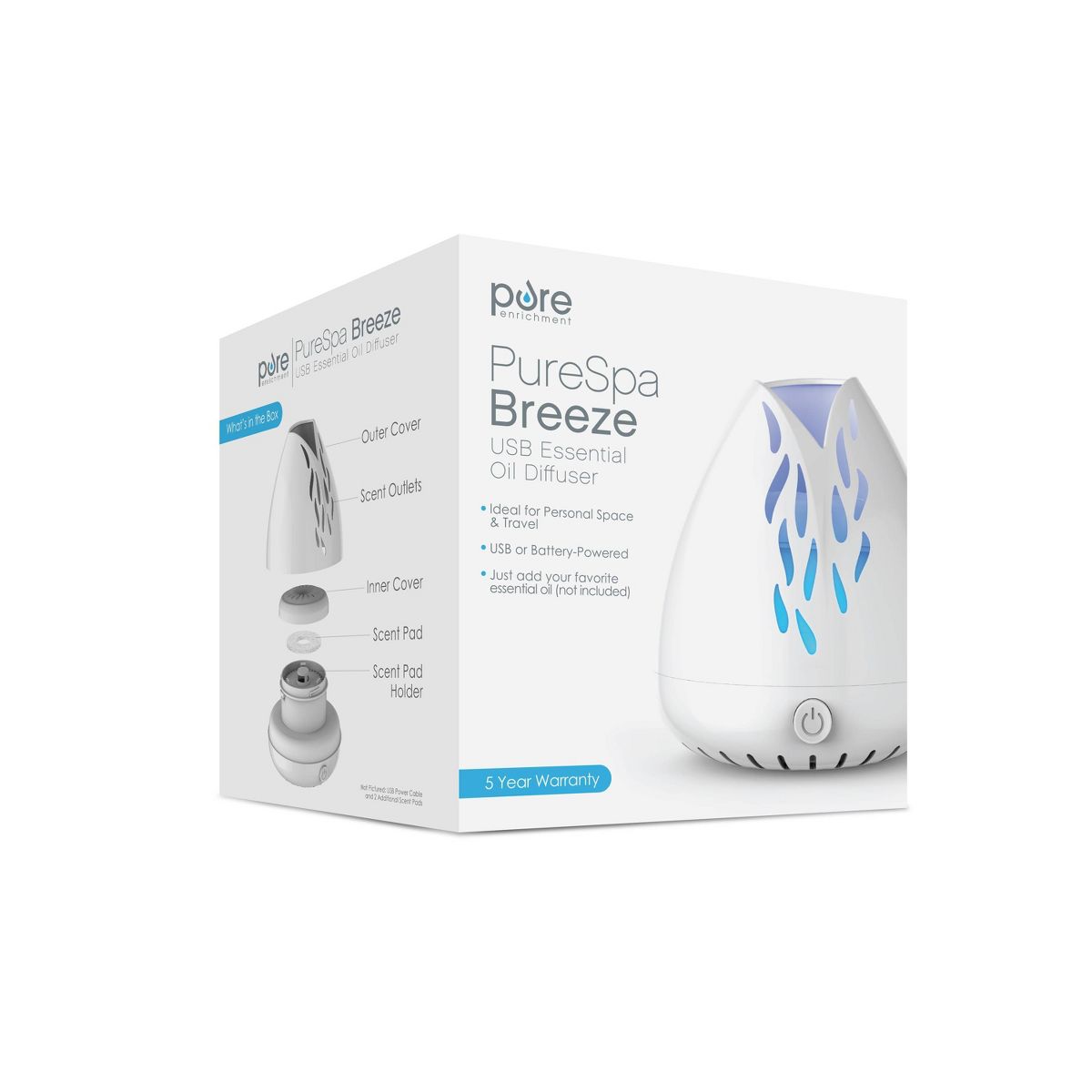 Breeze USB Oil Diffuser - Pure Enrichment: Portable, Phthalate-Free, Essential Oil Compatible, Quiet Operation - thumbnail 6