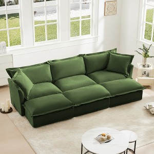 Oversized 120" Chenille Slipcovered 3 Seater Modular Sleeper Sectional Sofa Bed with French Edges and Removable Covers, 6-Piece Free combination - 1 of 4