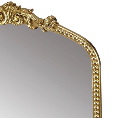 Gold Arched Wall Mirror with Beaded Details and MDF Frame