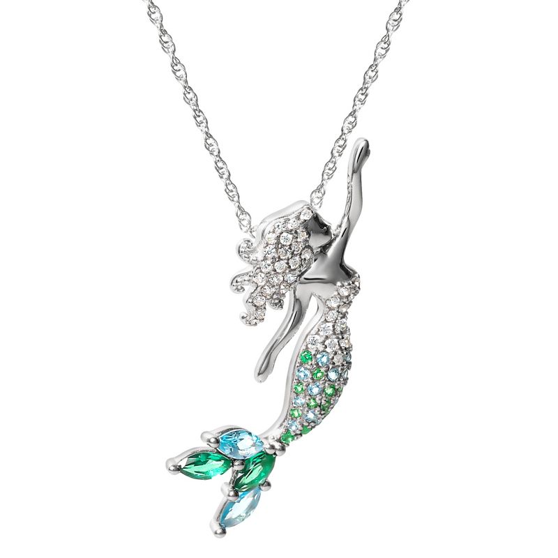 Disney The Little Mermaid Ariel Sterling Silver Cubic Zirconia Pendant Necklace, 18", 1 of 6