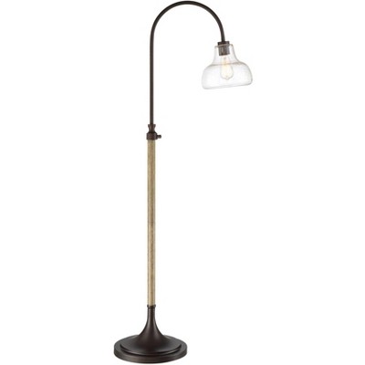 Franklin Iron Works Jackson Bronze and Wood Grain Arc Floor Lamp with USB Dimmer