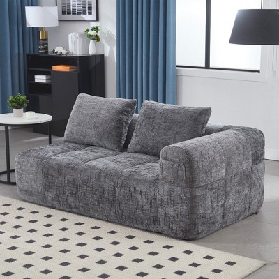 NicBex Modern Chenille Loveseat Sofa with Left Arm & Removable Pillows,Minimalist Comfy 2-Seater Sofa for Living Room,Bedroom