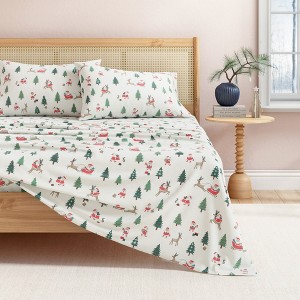 100% Cotton Christmas Flannel Sheet Set - Great Bay Home - 1 of 4