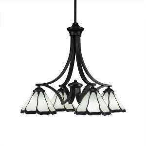 Toltec Lighting Zilo 4 - Light Chandelier in  Matte Black with 7" Pearl & Black Flair Art Glass Shade - 1 of 1