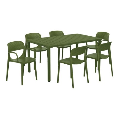 WestinTrends Playa 7-Piece Outdoor Rectangular Metal Patio Dining Table Set With Stackable Patio Dining Chairs