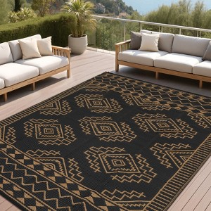 Outdoor Rug Waterproof Boho Geometric Patio Rug Mat Reversible Plastic Straw Rug Outside Outdoor Area Rug - 1 of 4