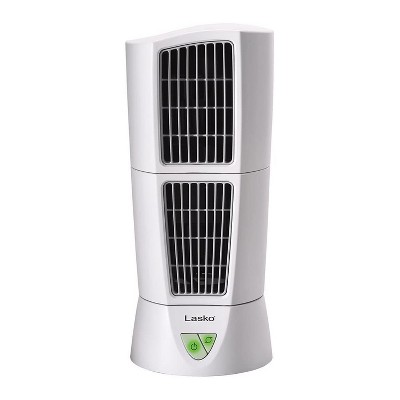 Lasko 4917 Compact Portable Oscillating 3 Speed Platinum Tabletop Tower Fan with Built In Handle for Office, Bedroom, Kitchen, and Bathroom, White