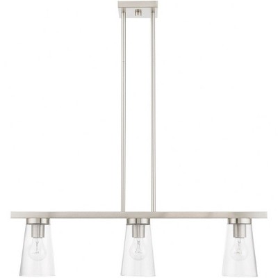 Brushed Nickel 3-Light Linear Chandelier with Clear Glass Shades