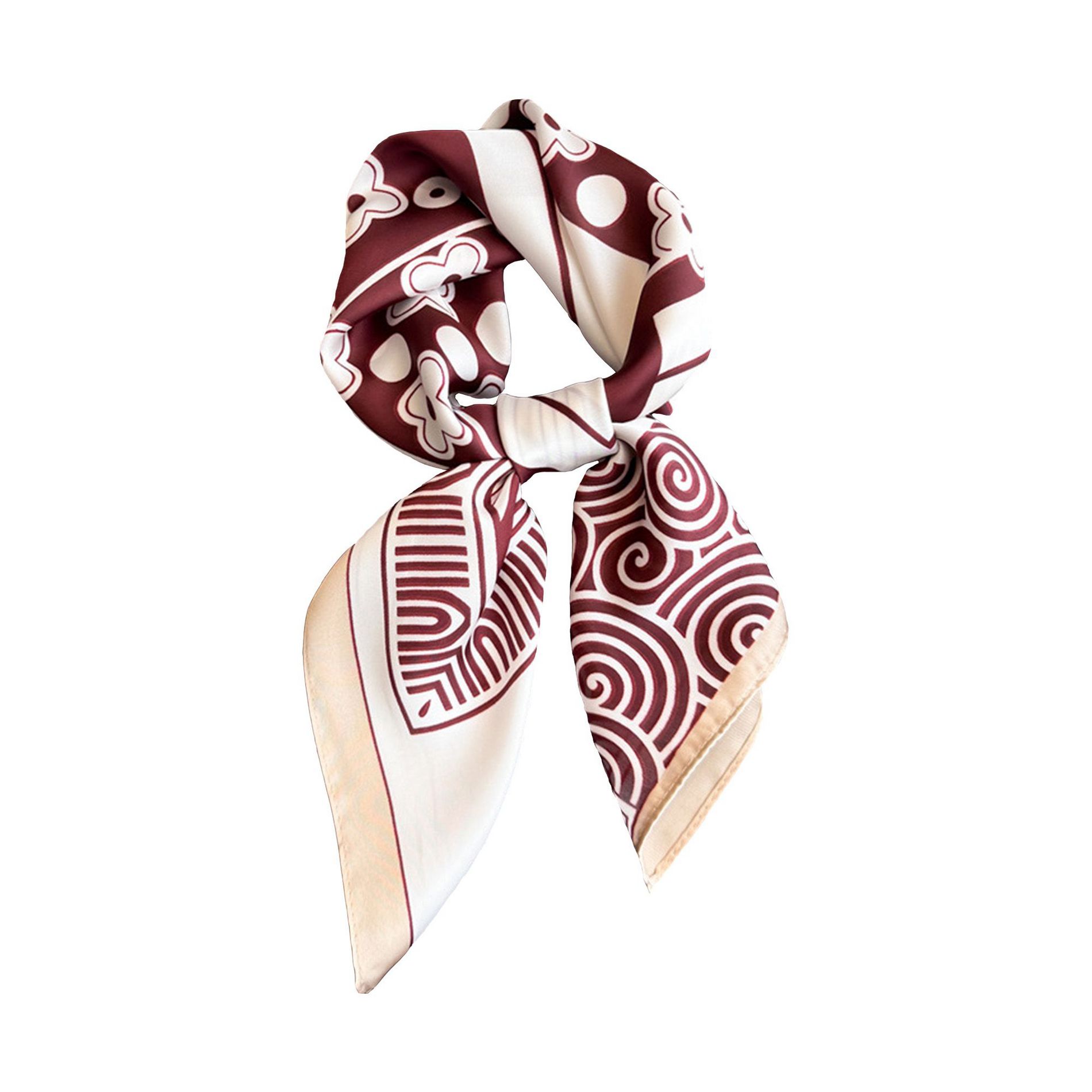 Anna-Kaci Women's Satin Square Scarf with Elegant Print Design for Neck and Hair Accessories - 27.5IN×27.5IN, Burgundy
