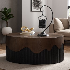 30.31" Wood Relief Round Pedestal Coffee Table (No Assembly) - 1 of 4