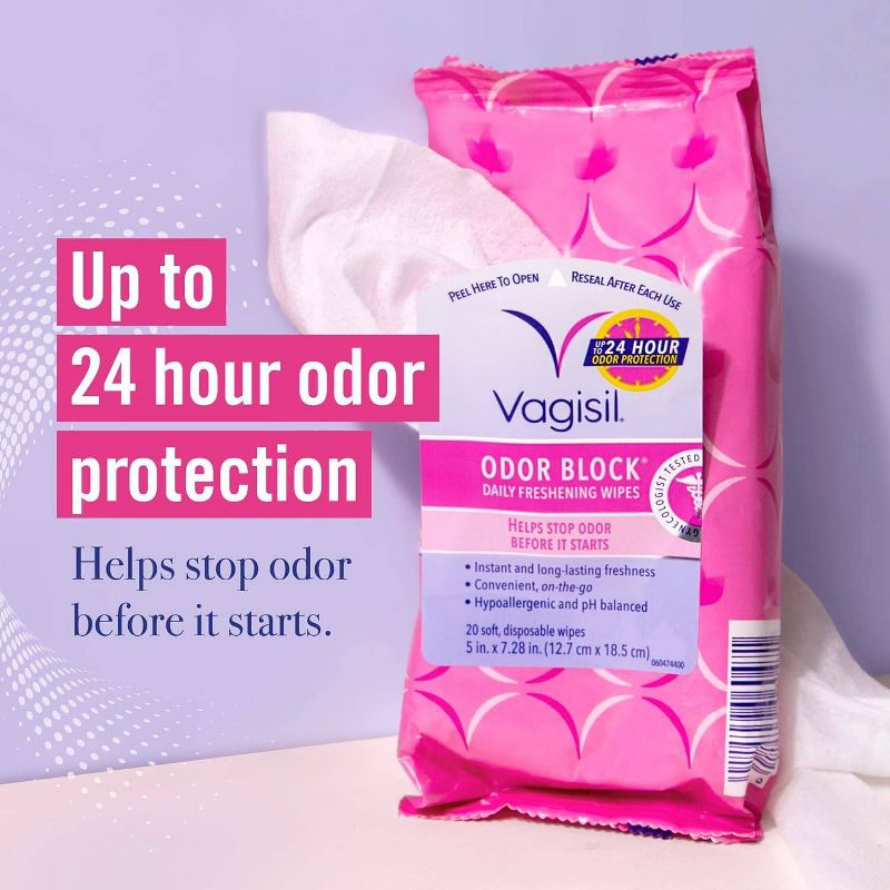Vagisil Odor Block Daily Freshening Wipes - 3pk/20ct, 3 of 8