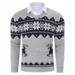 Clearlove Men's Christmas Sweaters Holiday Reindeer Snowflakes V Neck Jumpers - 1 of 4