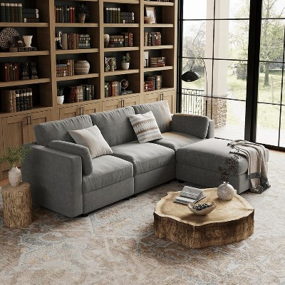 Modular Sectional Sofa, U-Shaped Chenille Couch with Ottoman, Convertible 9-Seater Living Room Sofa, Reconfigurable Furniture, Red