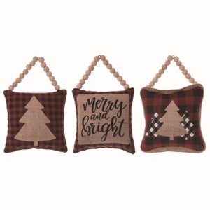 Transpac Fabric Mini Plaid Pillow Decor Set of 3 Christmas Home Decorations - 1 of 1
