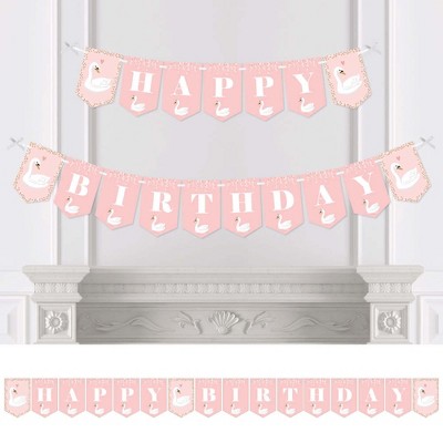 Big Dot of Happiness Swan Soiree - White Swan Birthday Party Bunting Banner - Birthday Party Decorations - Happy Birthday