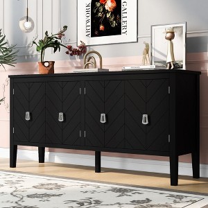 NicBex 4-Door Buffet Cabinet with Geometric Line Patterns and Vintage Metal Handles,Modern Sideboard Cabinet,Storage Cabinet for Living Room - 1 of 4