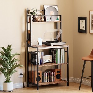 MOEPISY Record Player Stand, 2-Tier Vinyl Record Storage, Large Record Player Table with Charge Station - 1 of 4