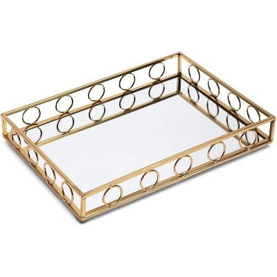 Gold Metal Mirror Tray (15 x 11 x 2 Inches)