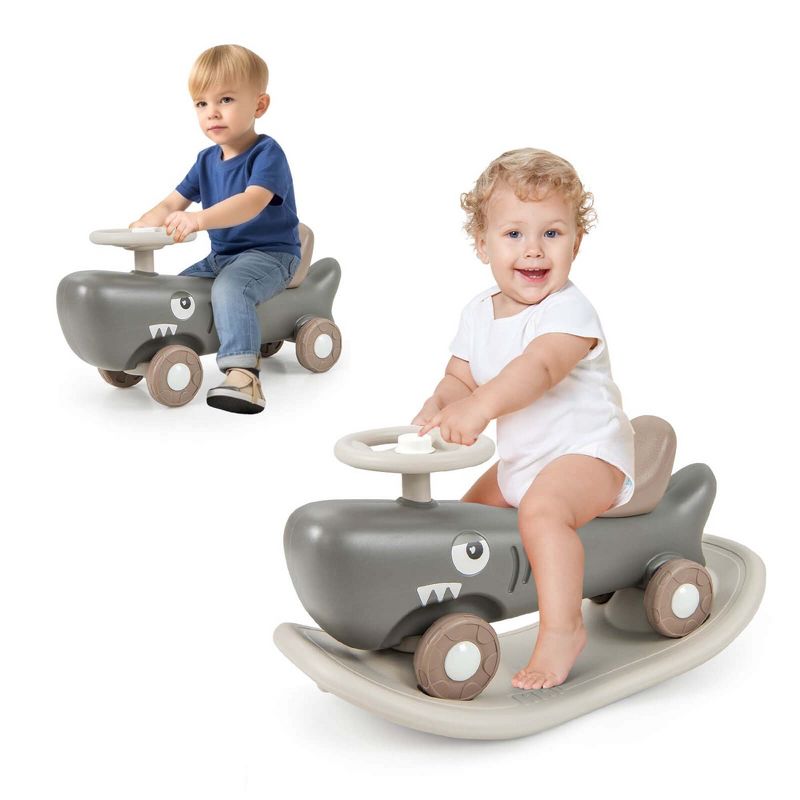 Costway Convertible Rocking Horse & Sliding Car with Detachable Balance Board Dark Gray/White, 1 of 11