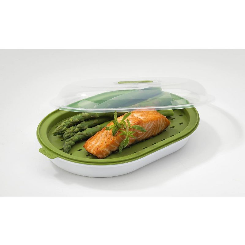 GoodCook BPA-Free Plastic Microwave Vegetable and Fish Steamer, Green,Green, 2 of 8