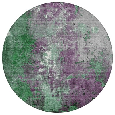 HomeRoots 8' Emerald And Purple Round Abstract Washable Indoor Outdoor Area Rug