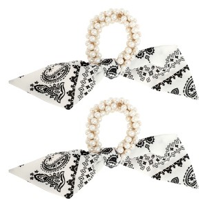 Unique Bargains Grace Flower Pearl Ribbon Bow Hair Elastic Band 2 Pcs - 1 of 4