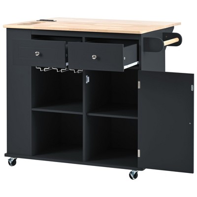 NicBex 2 Drawer Rolling Kitchen Island Cart with 1 Cabinet and 2 Open Shelves,Kitchen Island on Wheels with Rack,Island Table for Kitchen