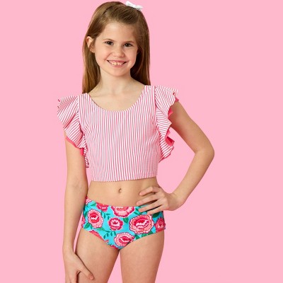 RuffleButts Girls Tween Butterfly Tankini 2-Piece Swimsuit - Bright Blossoms, 12 — фото 3